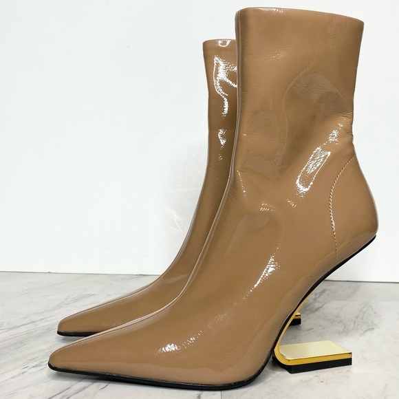 Jeffrey Campbell Combass Pointy Toe Tan Patent Bootie 5 - Picture 1 of 14